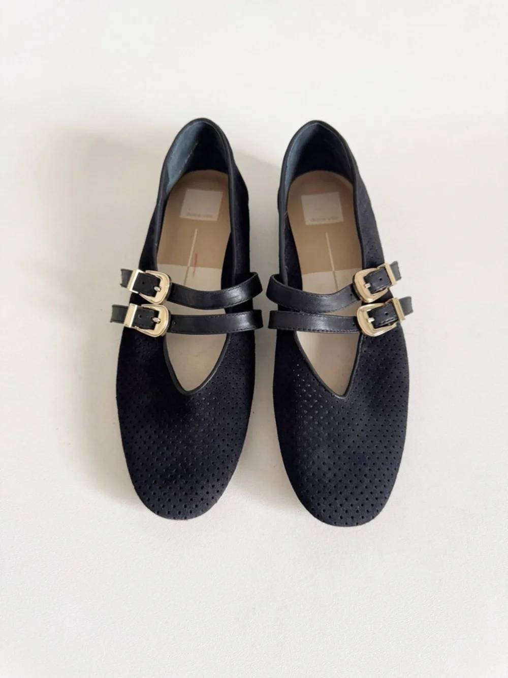 Dolce Vita Baylee Ballet Flat 9.5 Black Onyx Perforated Suede Classic Minimalist - Picture 4 of 10